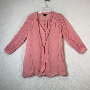TopShop Womens Coral Long Sleeve Full Button Top SIZE 4